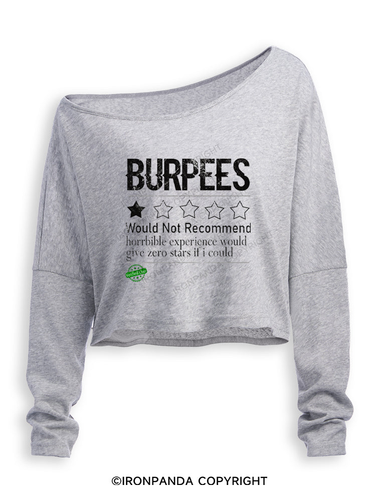 BURPEES 1 STAR WOULD NOT RECOMMEND Off Shoulder Long Sleeve Crop Top