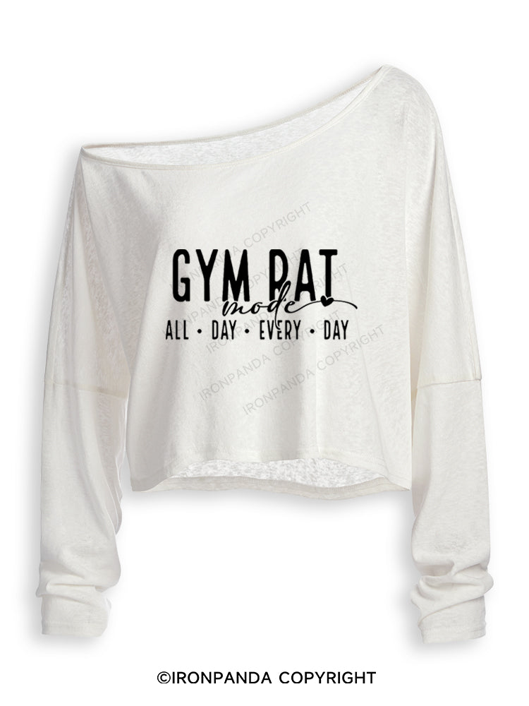 GYM RAT MODE ALL DAY EVERY DAY Off Shoulder Long Sleeve Crop Top