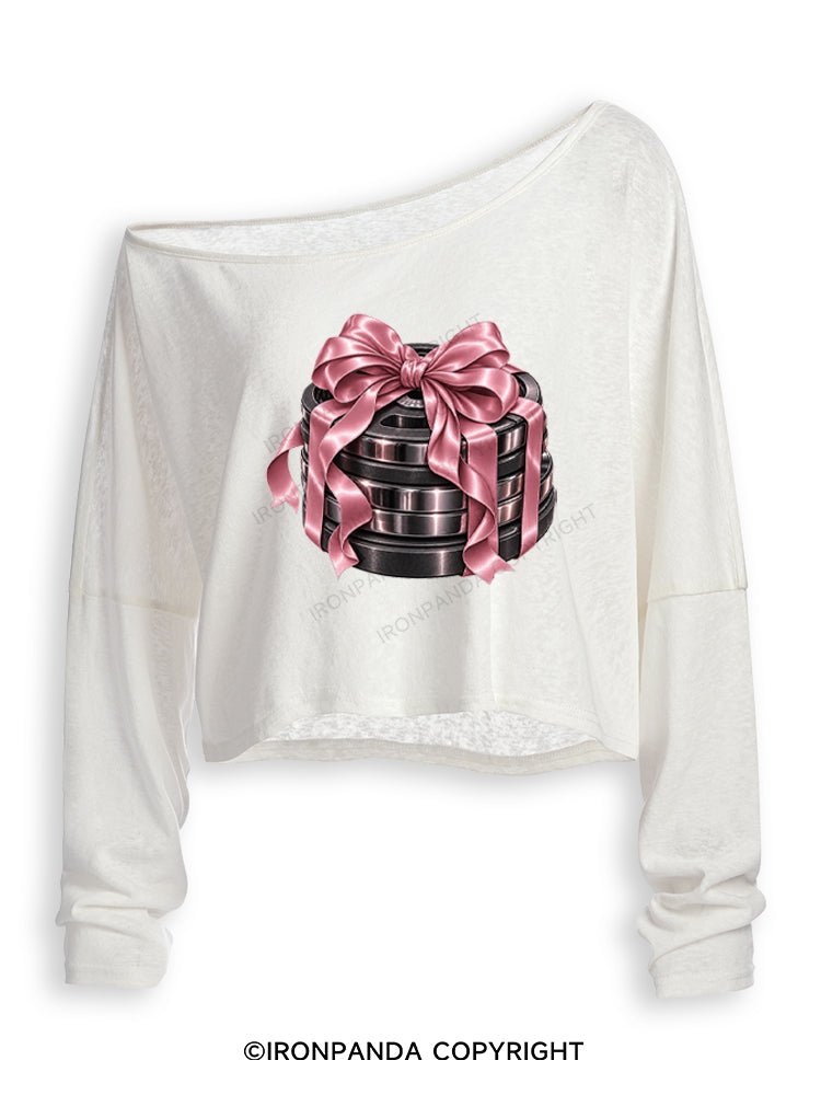 GIFTED GAINS Off Shoulder Long Sleeve Crop Top
