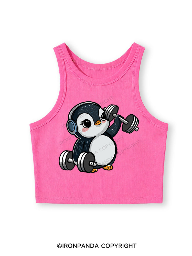 DUMBBELL PENGUIN Fitted Crop Tank Top