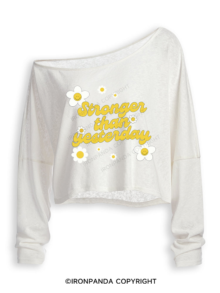 STRONGER THAN YESTERDAY Off Shoulder Long Sleeve Crop Top