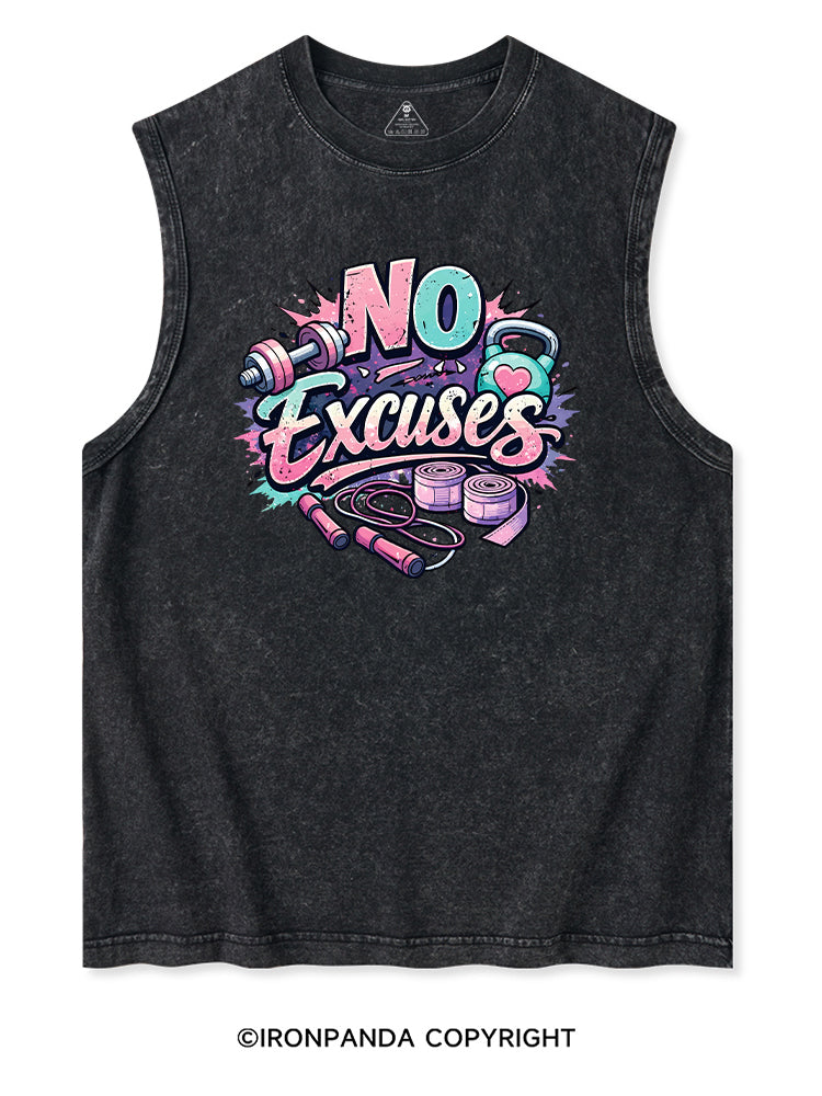 NO EXCUSES FUNNY FITNESS Washed Tank