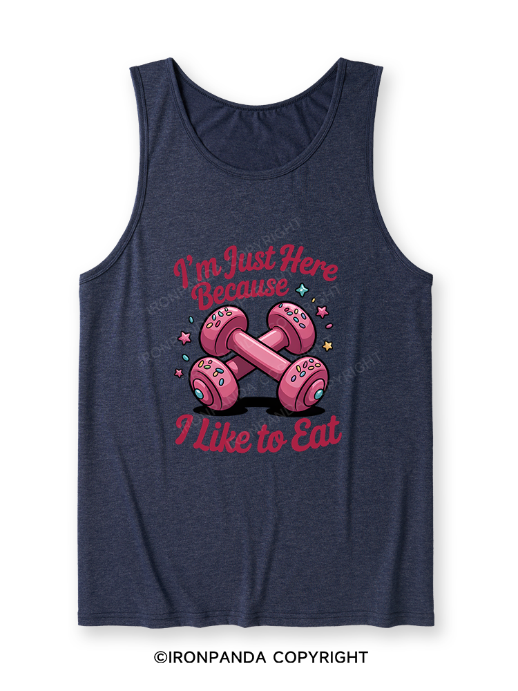 I'M JUST HERE BECAUSE I LIKE TO EAT Ultra Soft Heather Tank