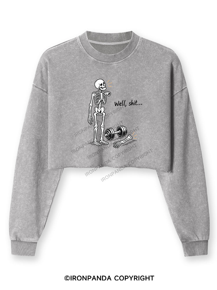 Well Shit Skeleton Washed Long-Sleeve Crop Top