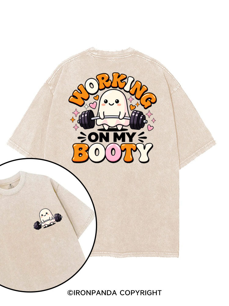 WORKING ON MY BOOTY FUNNY GHOST HALLOWEEN printed Gym Shirt