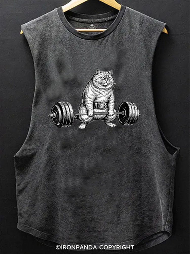 Funny Deadlift Cat Scoop Bottom Cotton Tank