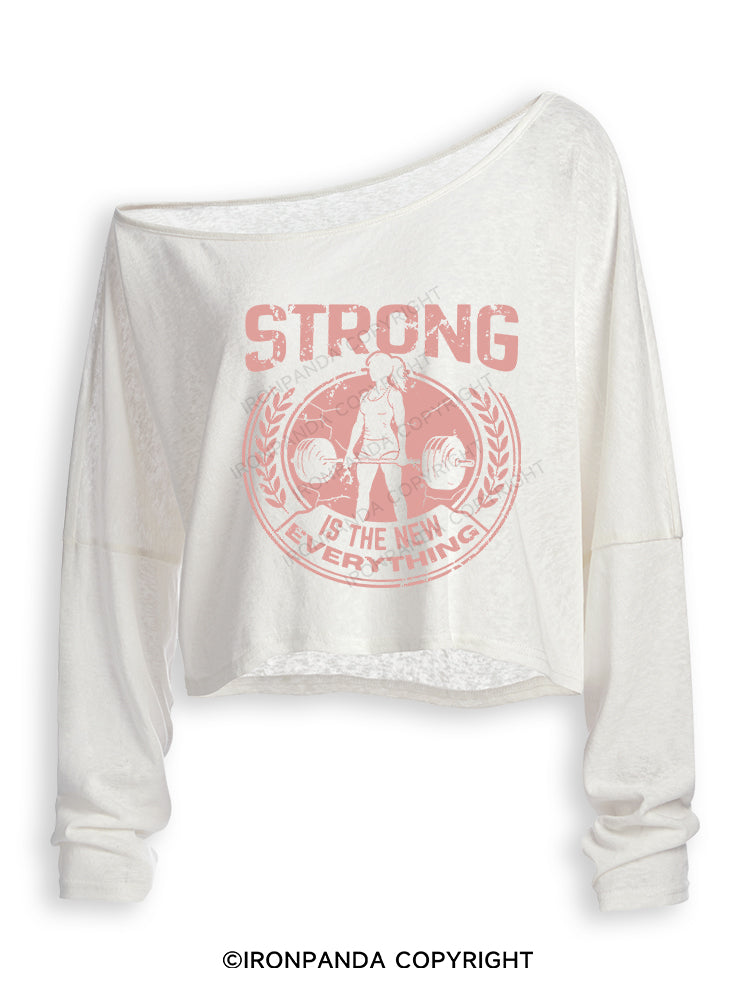 STRONG IS THE NEW EVERYTHING Off Shoulder Long Sleeve Crop Top