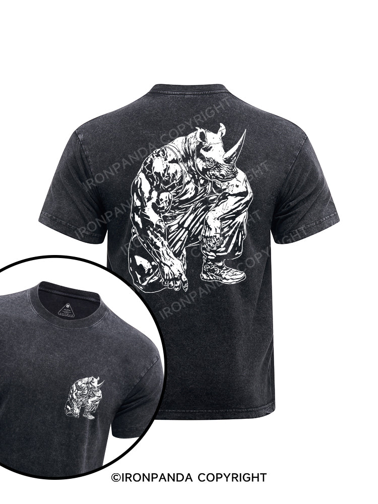 muscle rhino printed Washed Gym Shirt