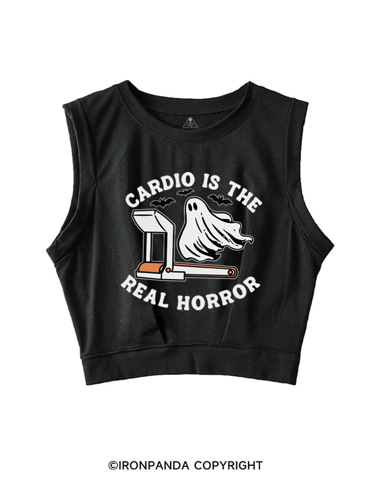 CARDIO IS THE REAL HORROR HALLOWEEN SLEEVELESS CROP TOPS