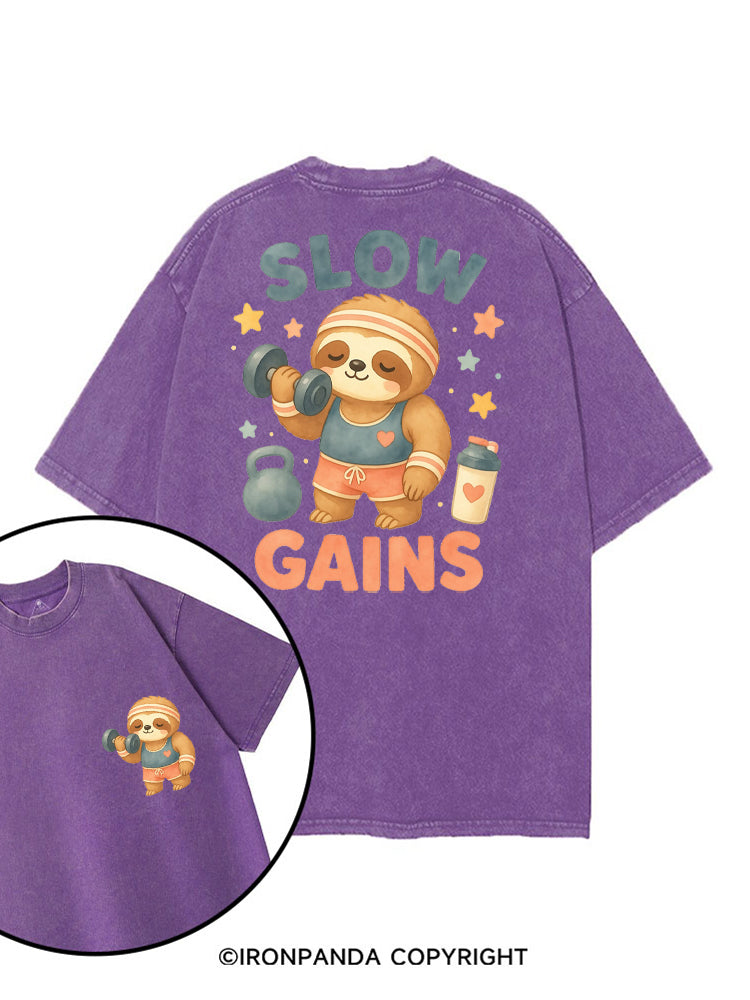 SLOW GAIN SLOTH GAINS printed Gym Shirt