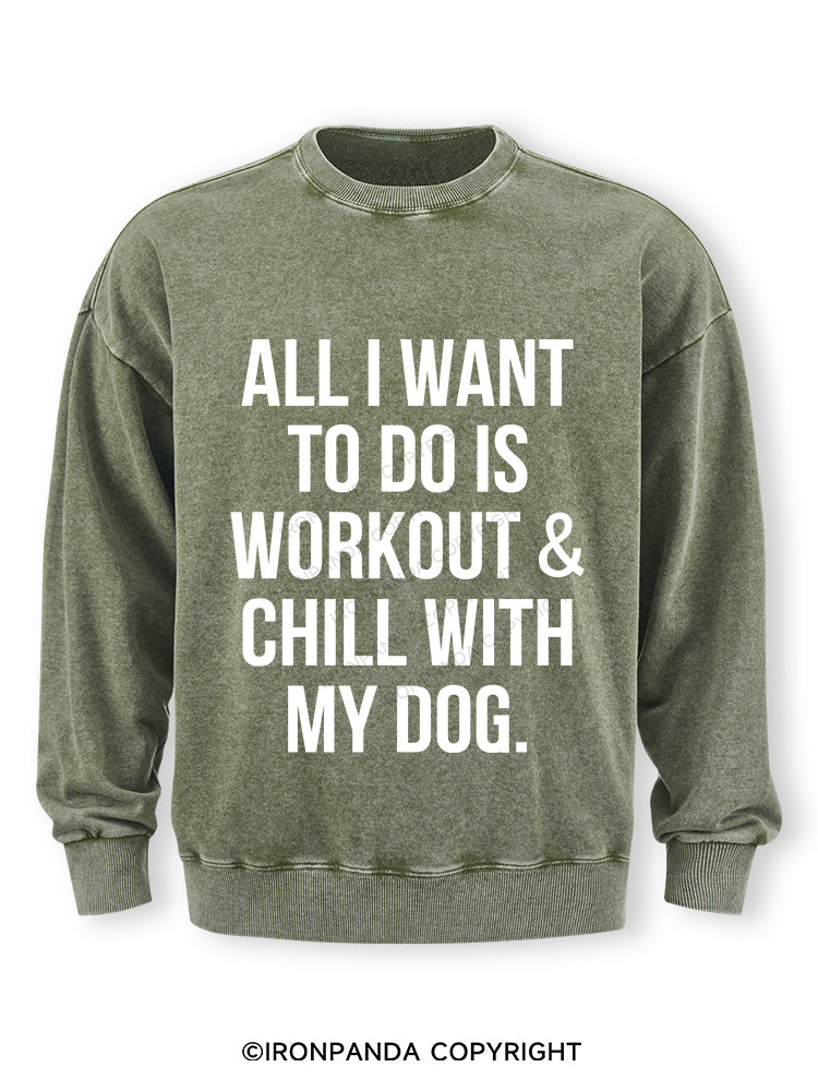 All I Want To Do Is Workout & Chill With My Dog Washed Sweatshirt