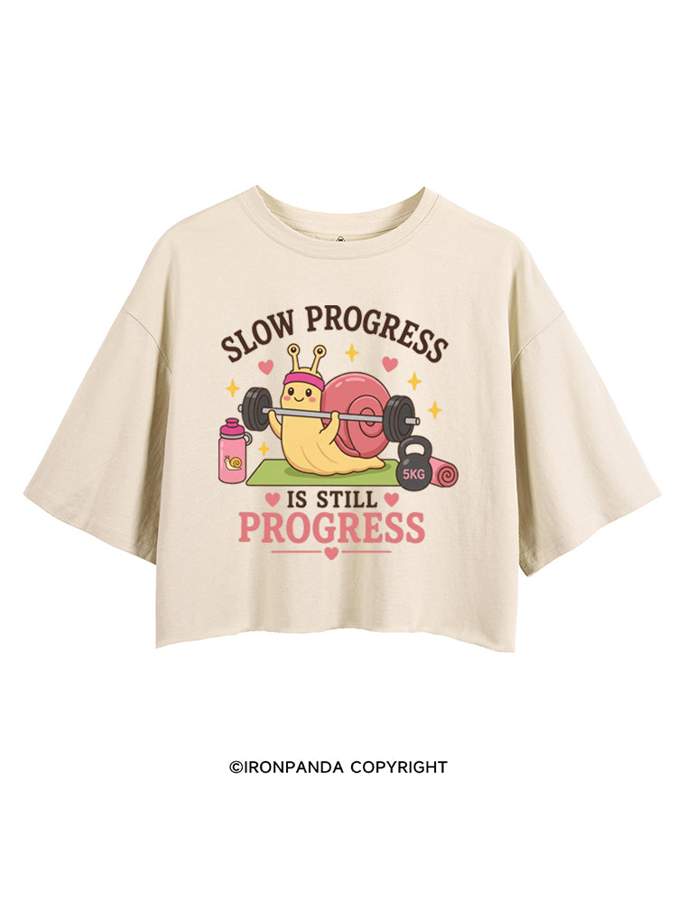 LOW PROGRESS IS STILL PROGRESS CUTE GYM SNAIL CROP TOPS