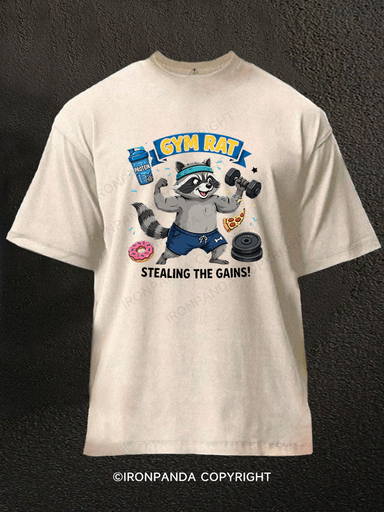 GYM RAT STEALING THE GAINS! Washed Gym Shirt