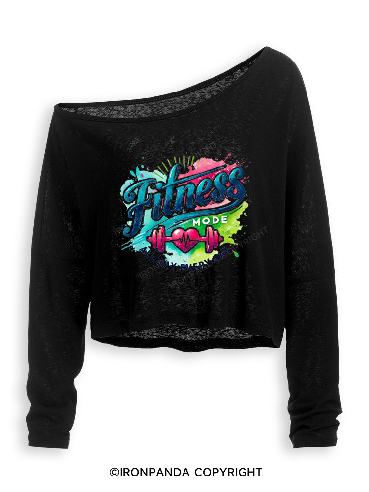FITNESS MODE ALL DAY EVERY DAY Off Shoulder Long Sleeve Crop Top