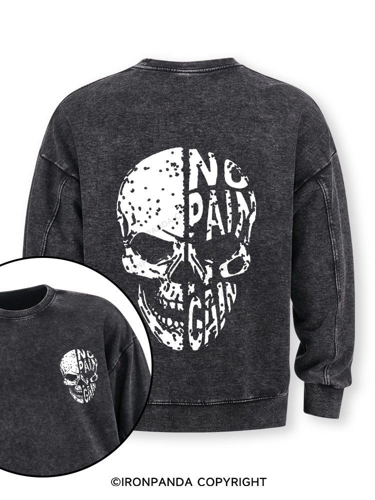No pain No gain Skull Face Double-Sided Printed Washed Sweatshirt