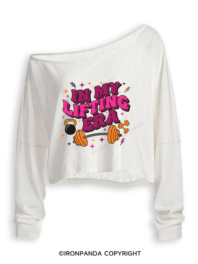 IN MY LIFTING ERA FITNESS GYM Off Shoulder Long Sleeve Crop Top