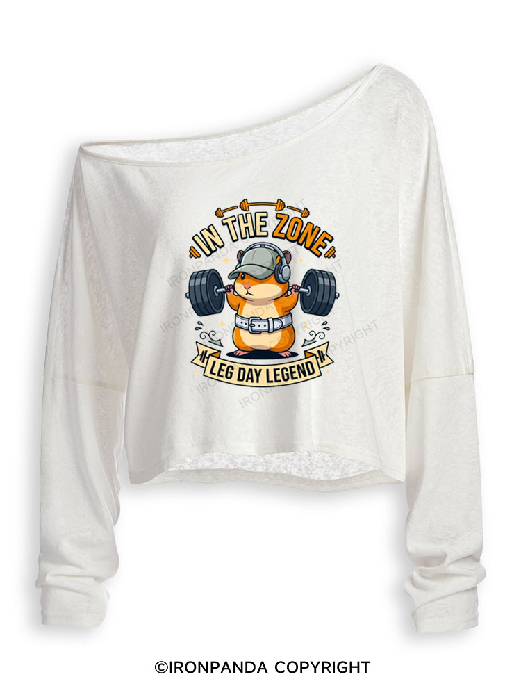 IN THE ZONE LEG DAY LEGEND HAMSTER Off Shoulder Long Sleeve Crop Top