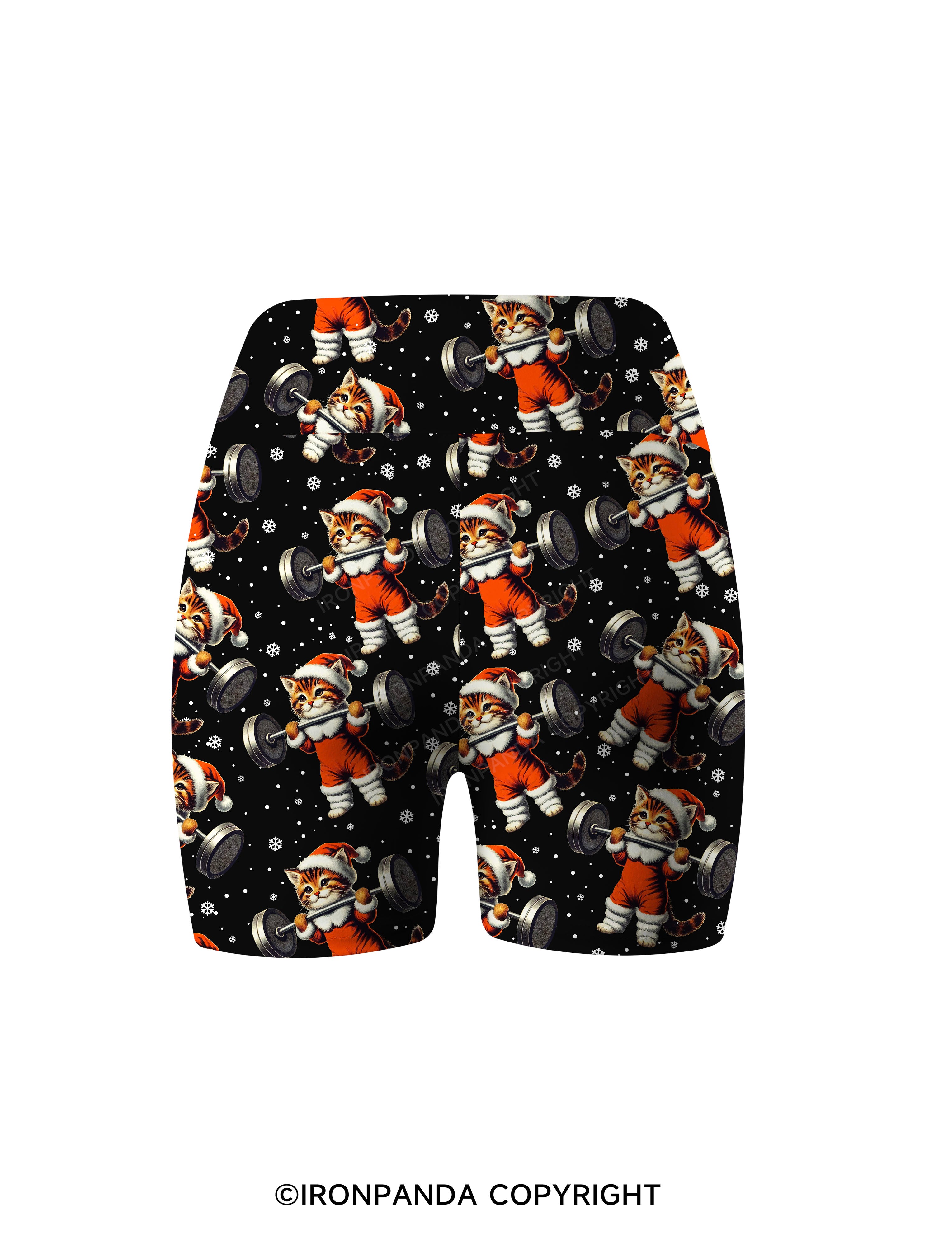 SANTA KITTEN WORKOUT Printed Yoga Cycling Shorts