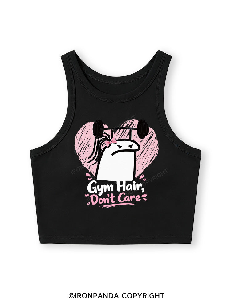 Gym Hair Don't Care Funny Gym Fitted Crop Tank Top