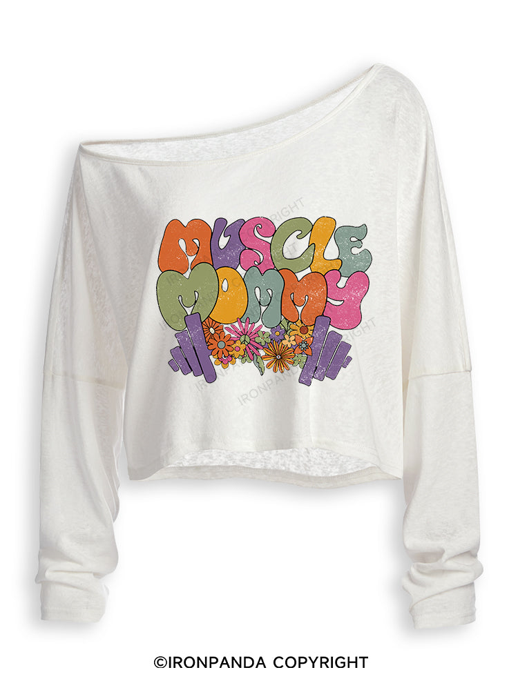 MUSCLE MOM Off Shoulder Long Sleeve Crop Top