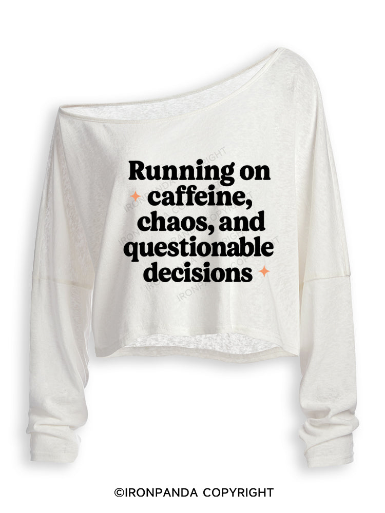 Running on caffeine, chaos, and questionable decisions Off Shoulder Long Sleeve Crop Top