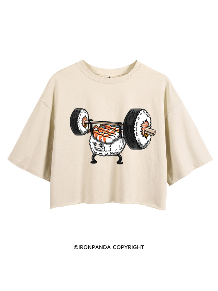 Weightlifting Sushi Funny CROP TOPS
