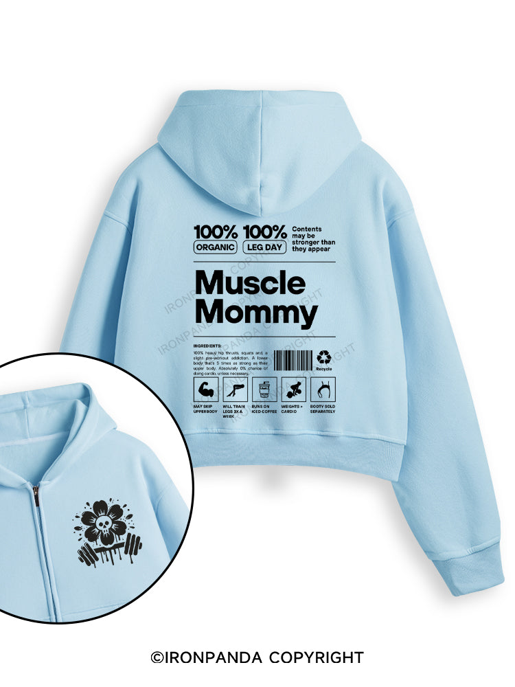 Muscle Mom Letters Fleece Crop Zip Up Hoodie