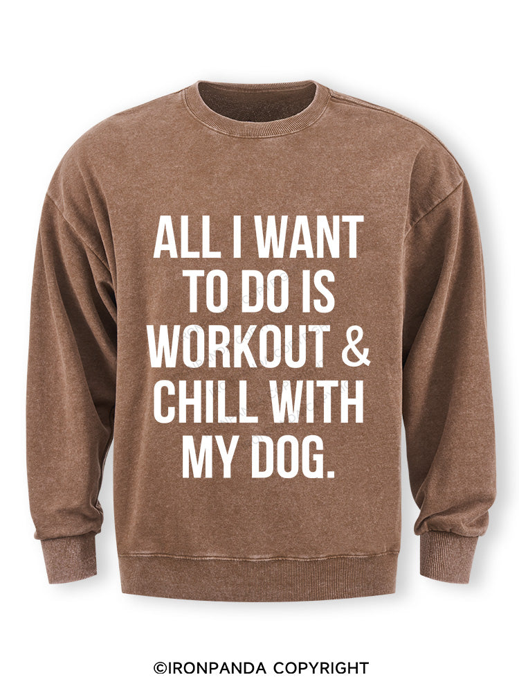 All I Want To Do Is Workout & Chill With My Dog Washed Sweatshirt