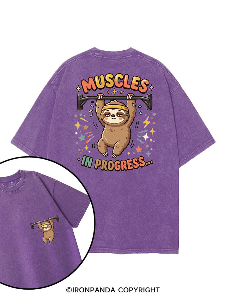 MUSCLES IN PROGRESS FUNNY SLOTH printed Gym Shirt