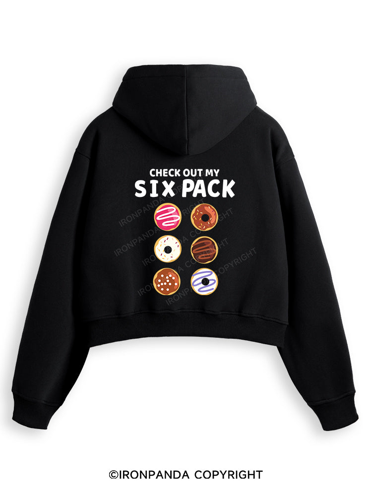 CHECK OUT MY SIX PACK Fleece Crop Zip Up Hoodie