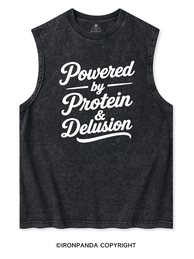 POWERED BY PROTEIN & DELUSION Washed Tank