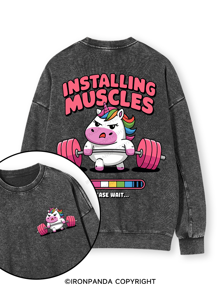 INSTALLING MUSCLES Double-Sided Printed Washed Sweatshirt
