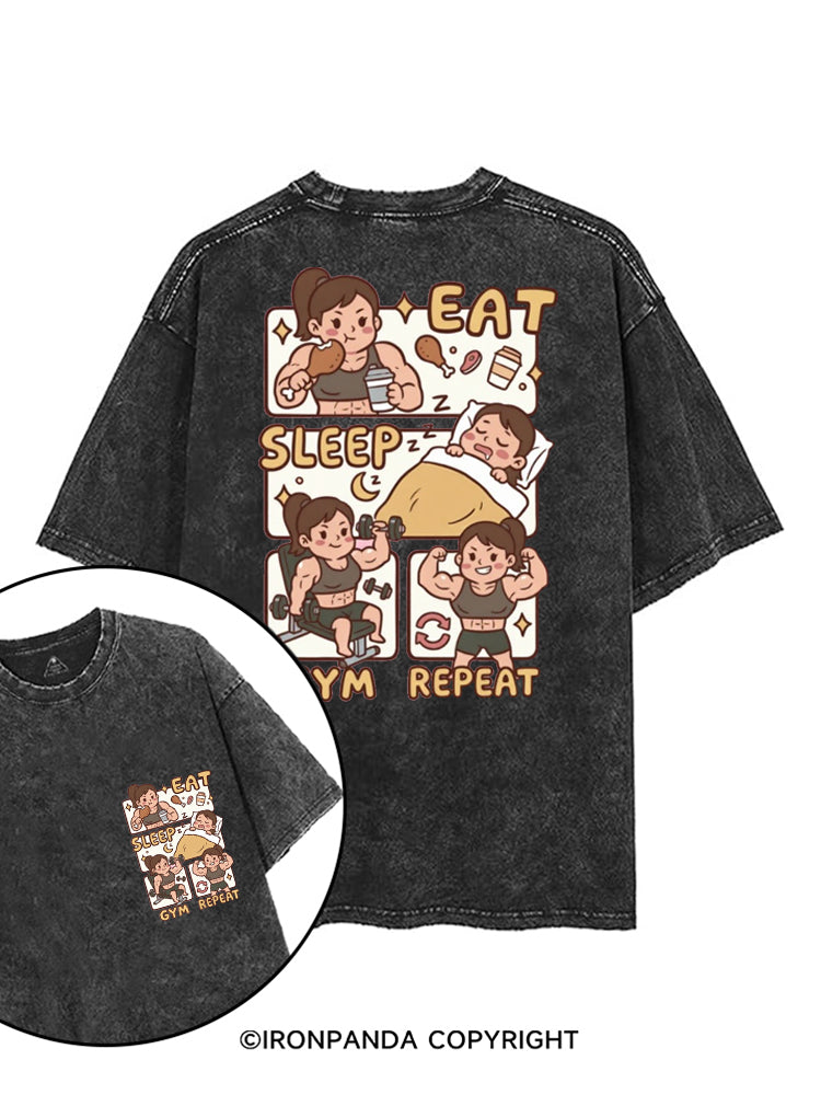 EAT SLEEP GYM REPEAT STRONG AND CUTE printed Gym Shirt