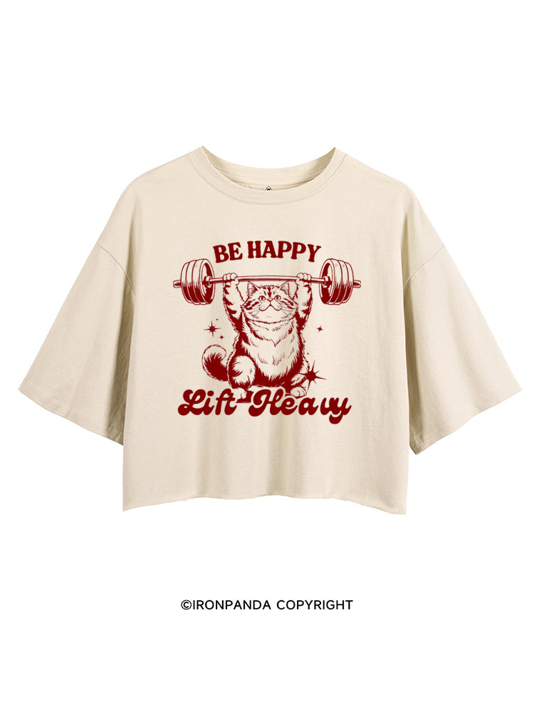 BE HAPPY LIFT HEAVY FUNNY CUTE KITTY CROP TOPS