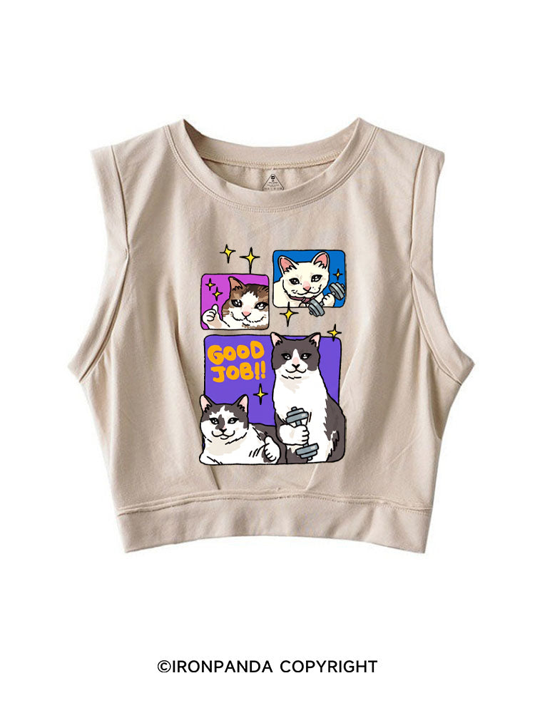 GOOD JOB BE YOURSELF GYM KITTY SLEEVELESS CROP TOPS