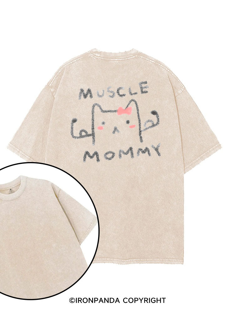 MUSCLE MOM GYM KITTY printed Gym Shirt