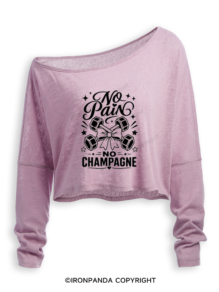 NO PAIN NO CHAMPAGNE Off Shoulder Long Sleeve Crop Top