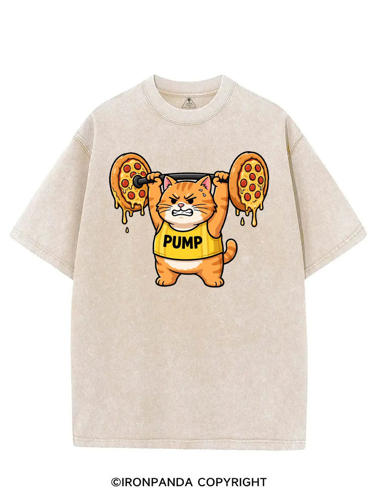 PUMP CAT LIFTING PEPPERONI PIZZA VINTAGE GYM SHIRT