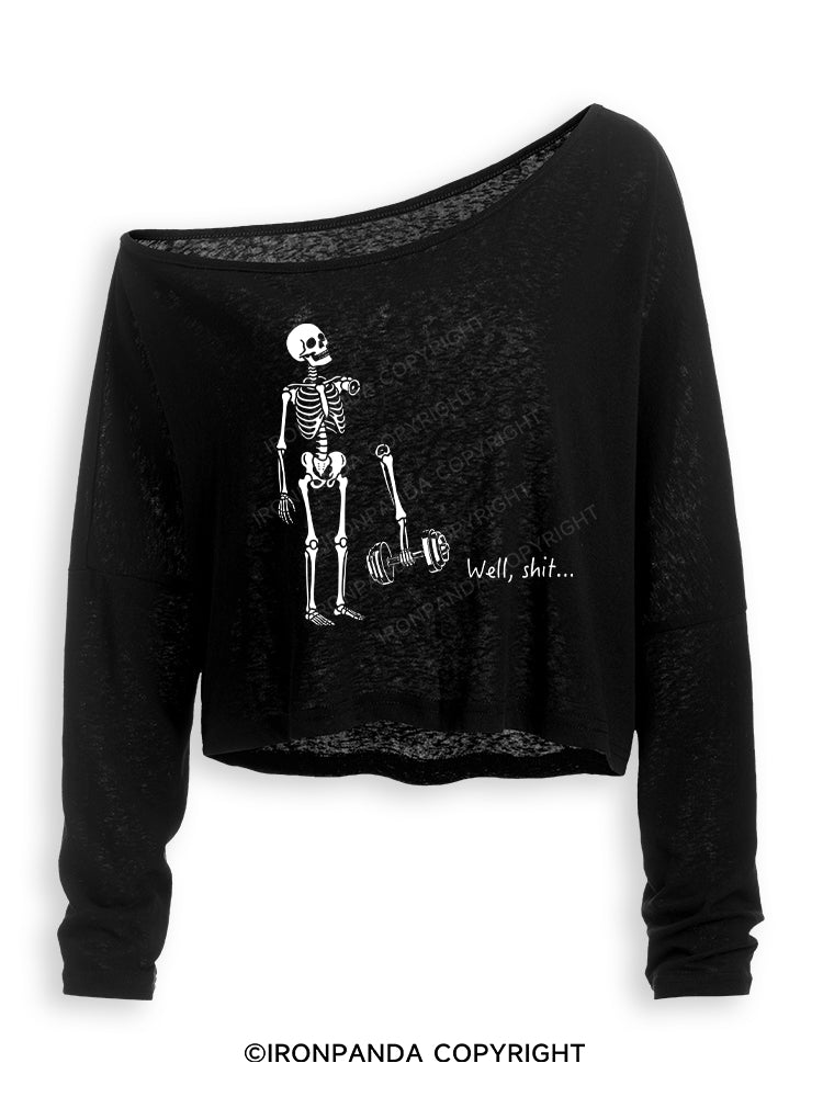 Well Shit Funny Skeleton Off Shoulder Long Sleeve Crop Top