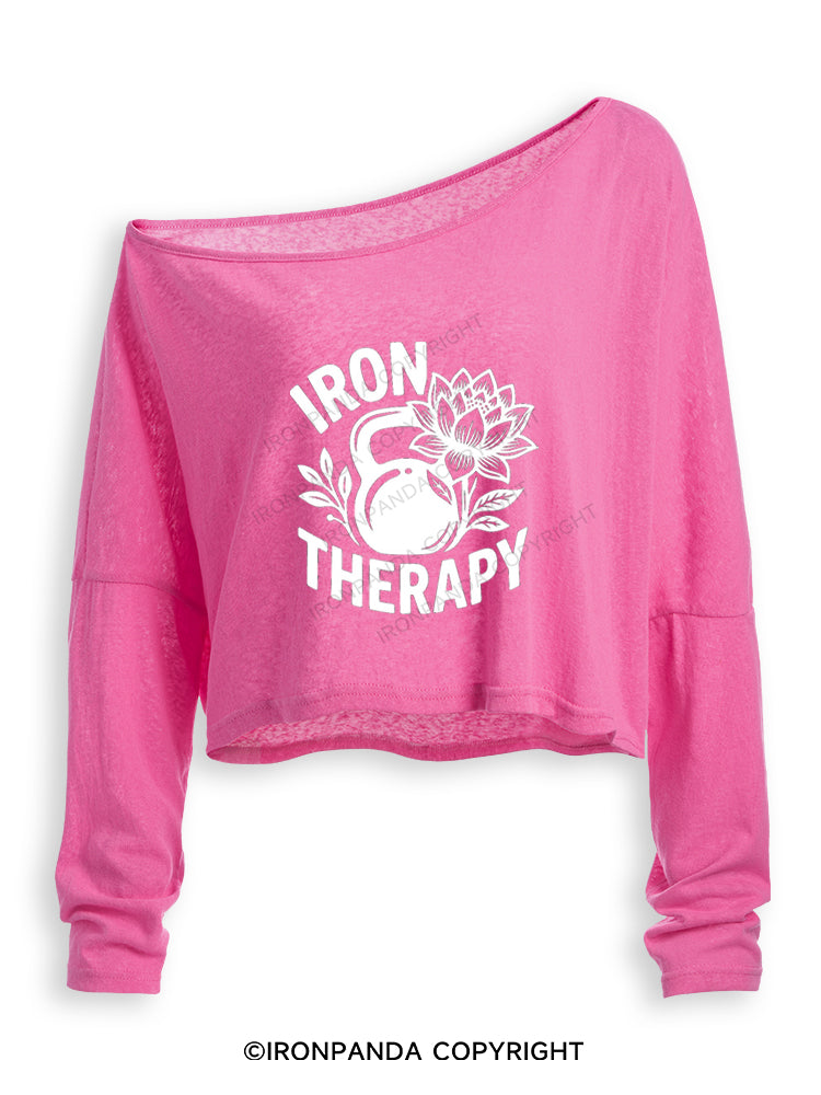 IRON THERAPY FITNESS WORKOUT Off Shoulder Long Sleeve Crop Top