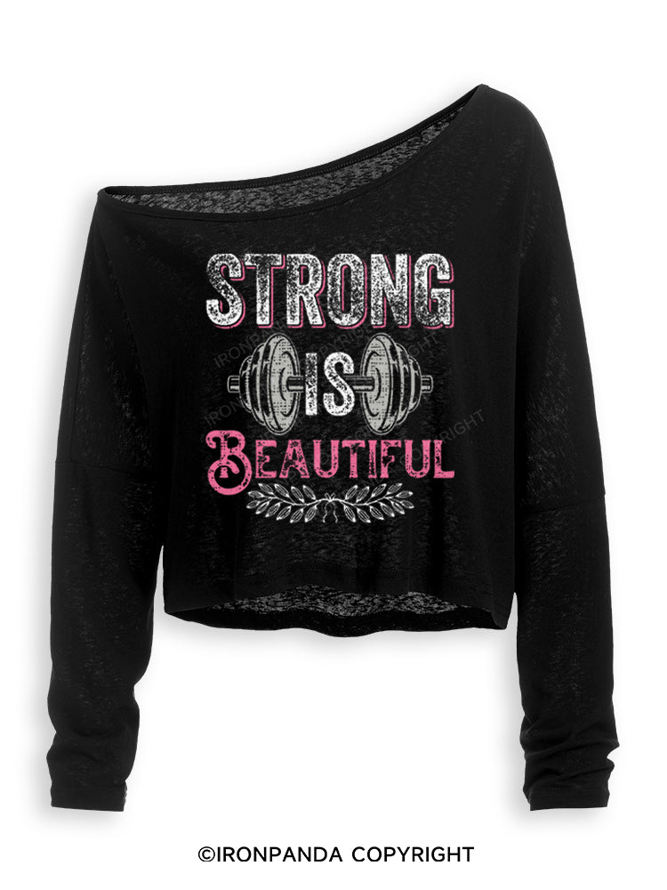 STRONG IS BEAUTIFUL POSITIVE GYM Off Shoulder Long Sleeve Crop Top