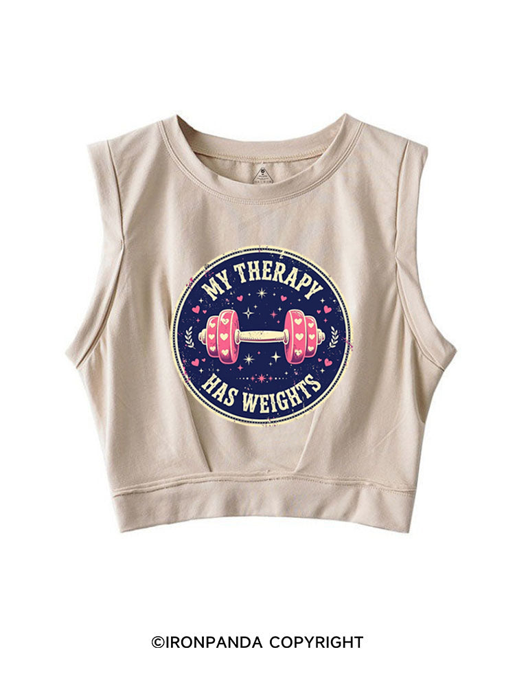 MY THERAPY HAS WEIGHTS SLEEVELESS CROP TOPS
