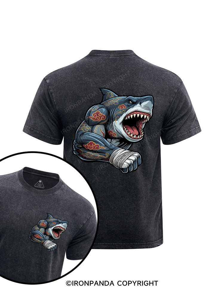 Muscle Shark Printed Washed Gym Shirt