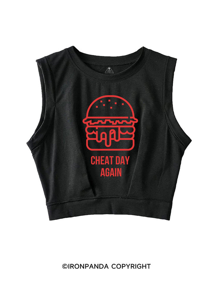 CHEAT DAY AGAIN HAMBURGER SLEEVELESS CROP TOPS
