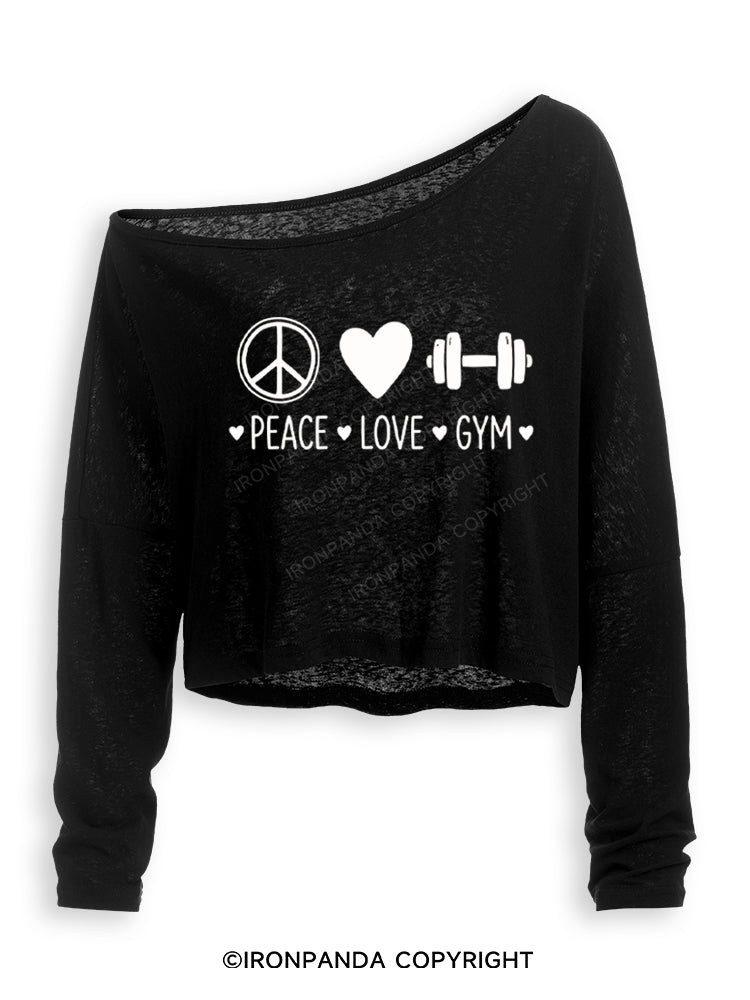 Peace Love Gym Off Shoulder Long Sleeve Crop Top