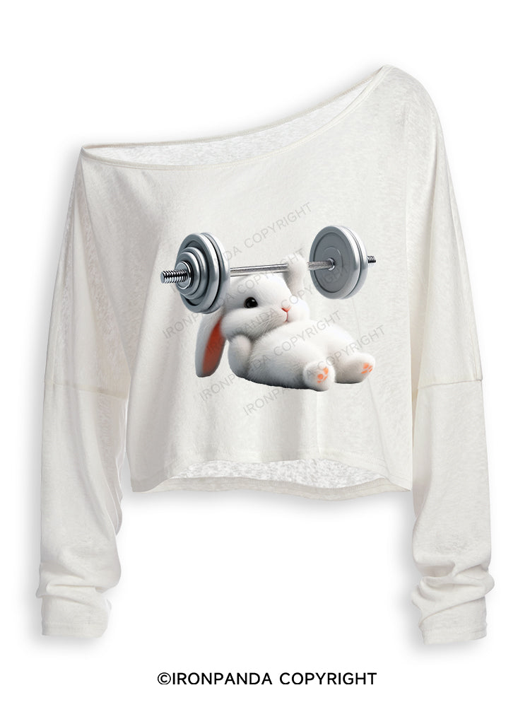 RABBIT ONE-ARM BENCH PRESS Off Shoulder Long Sleeve Crop Top