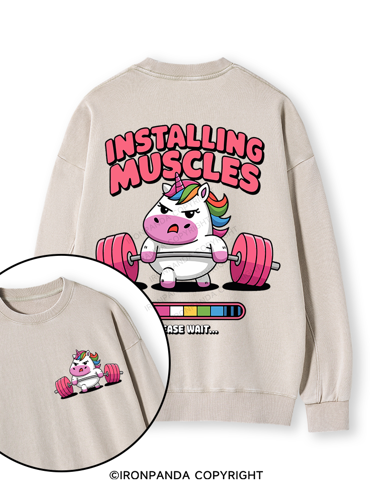 INSTALLING MUSCLES Double-Sided Printed Washed Sweatshirt