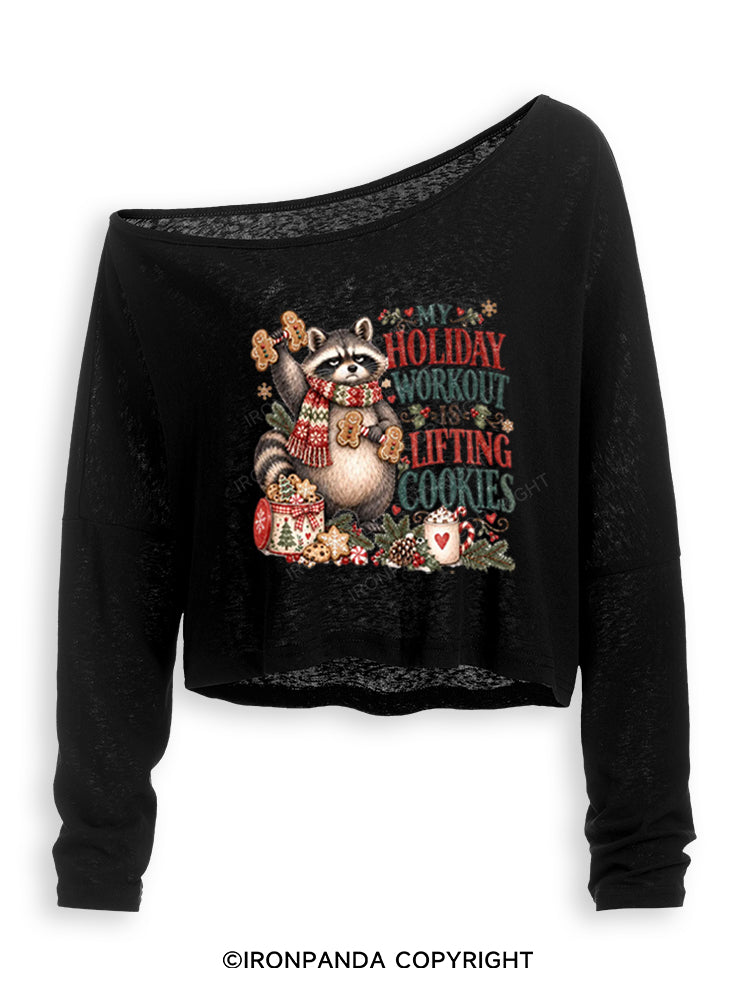 MY HOLIDAY WORKOUT IS LIFTING COOKIES Off Shoulder Long Sleeve Crop Top