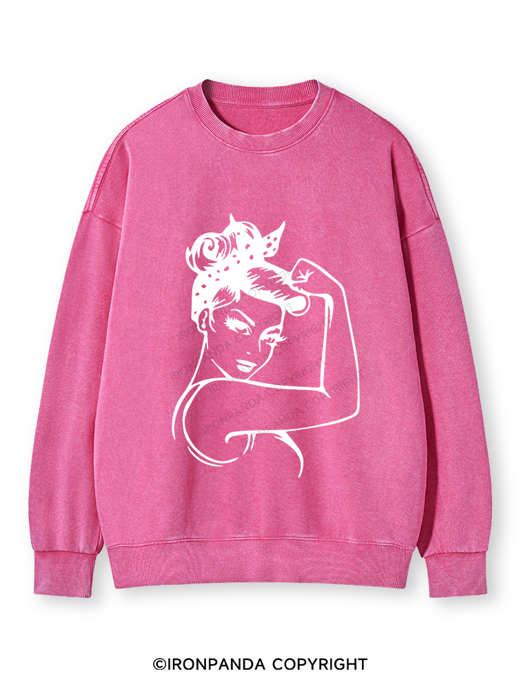 Power Woman With Muscles Washed Sweatshirt
