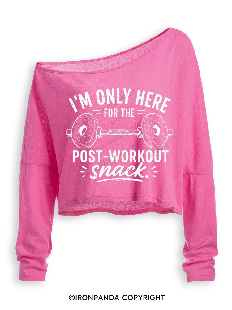 I'M ONLY HERE FOR THE POST-WORKOUT SNACK DONUT Off Shoulder Long Sleeve Crop Top